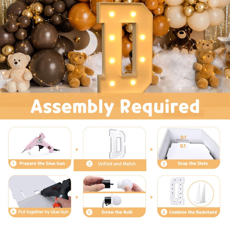 imprsv Marquee Light Up Letters, 3FT Marquee Letters for Birthday Baby Shower Wedding Decorations Light Up Letters for Engagement Party Decor, Large Marquee Letters for Party Decorations, Letter D - Image 3